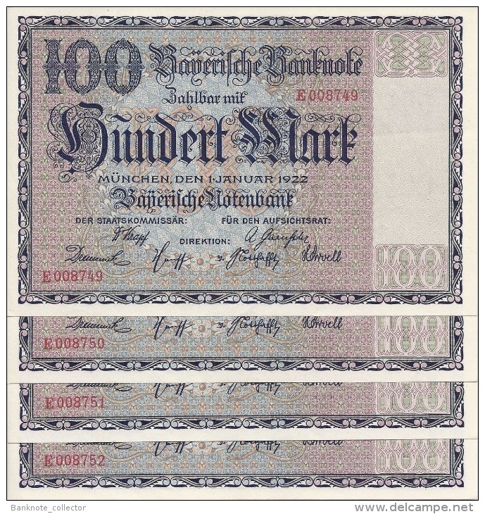 Deutschland, Germany, Bayerische Notenbank - ( Ro.: BAY 4 ) 1 X 100 Mark, UNC, 1922 ! - Sammlungen