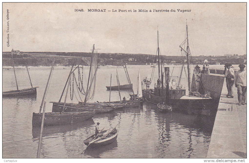 MORGAT LE PORT ET LE MOLE A L'ARRIVEE DU VAPEUR BATEAUX BOAT - Morgat