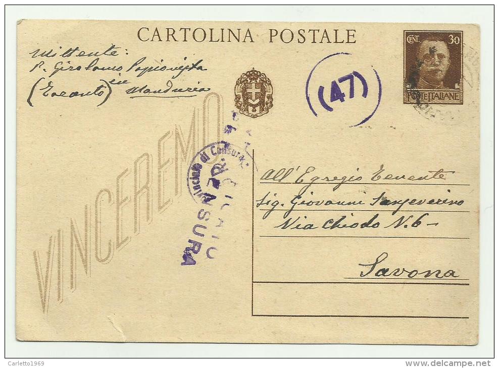 CARTOLINA POSTALE 12/03/1943 TIMBRO VERIF. CENSURA - Military Mail (PM)