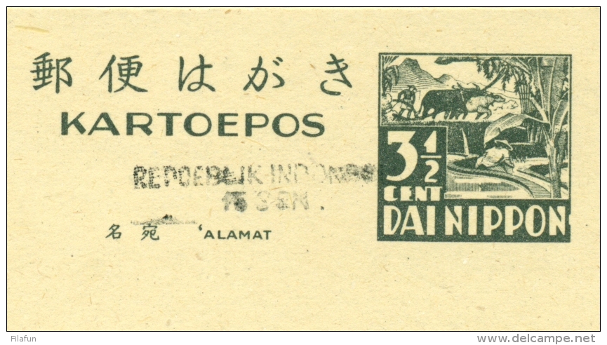 Republik Indonesia / Sumatra - 1946 - 15 Sen Handstamp On Dai Nippon Card - Indonesië