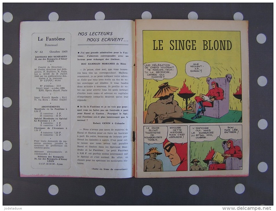 LE FANTÔME Le Singe Blond N° 62 Série Américaine Comics Petit Format Editions Des Remparts Lyon - Autres & Non Classés