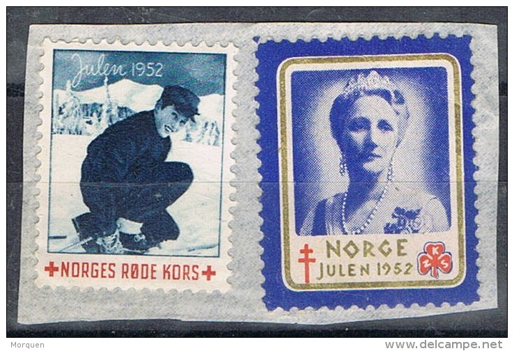 Noruega. Norge. Julen 1952. Pro Tuberculoses Label Y Rode Kors (cruz Roja) * - Abarten Und Kuriositäten