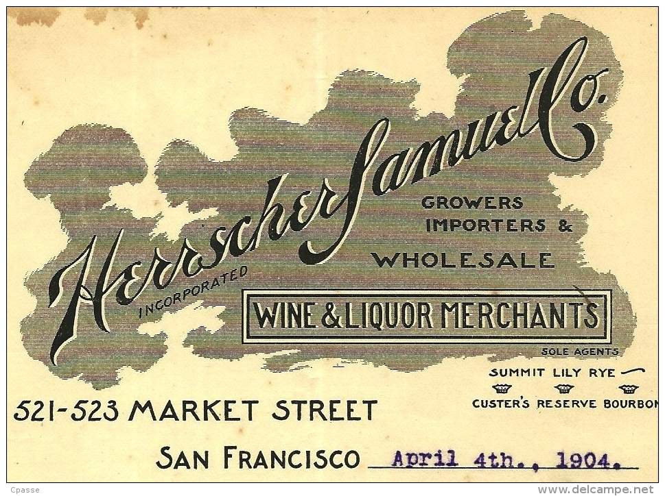 Courrier Commercial Herrscher Samuel Co. San Francisco CA California - Bourbon Rye Whiskies Whiskey Whisky Wines - Etats-Unis