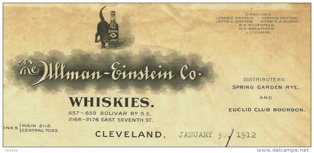 Courrier Commercial The Ullman Einstein Co. Cleveland OH Ohio - Whiskies "Black Cat" Whiskey Whisky - Etats-Unis