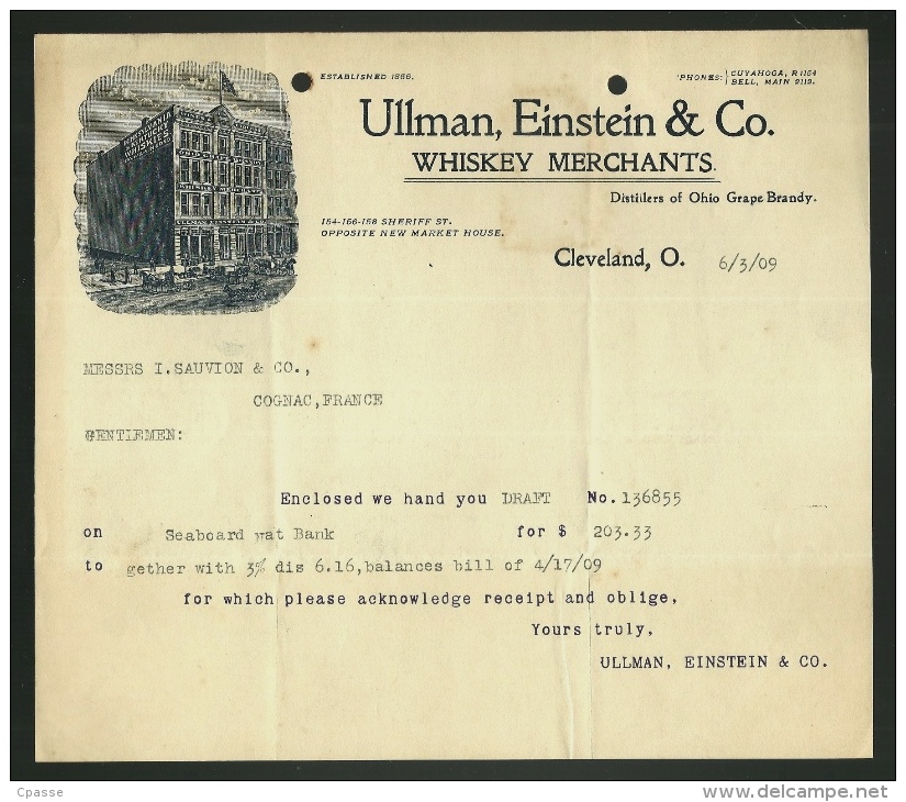 Courrier Commercial The Ullman Einstein & Co. Cleveland OH Ohio - Whiskies Whiskey Merchants Whisky - Etats-Unis