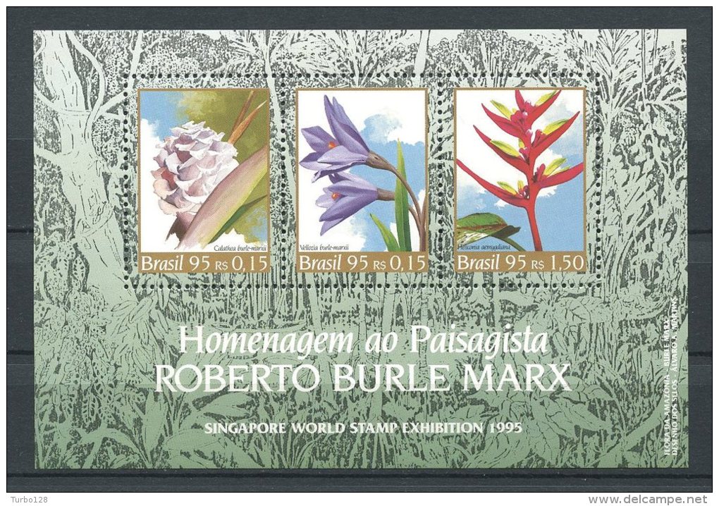 BRESIL 1996 Bloc N° 97 ** Neuf = MNH Superbe Cote 7,50 &euro; Flore Fleurs Flora Flowers Singapore Peintures Burle Marx - Blocks & Sheetlets