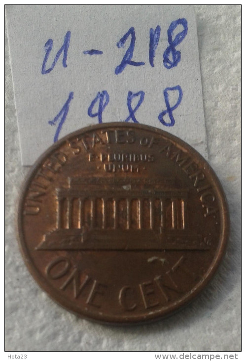 1 Cent - 1988 - USA - (Lot U 218) - 1959-…: Lincoln, Memorial Reverse