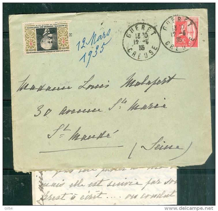 Timbre Antituberculeux De 1934 Sur Lettre  ( Lac )  Oblitéré Gueret En 1935 - Ae11812 - Antituberculeux