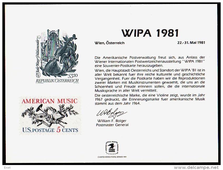US VS United States 1981 - Souvenir Card - Wipa 1981 (Austria) - Cartes Souvenir