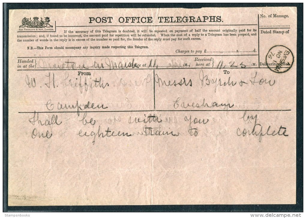 1876 GB Post Office Telegraph Evesham - Other & Unclassified