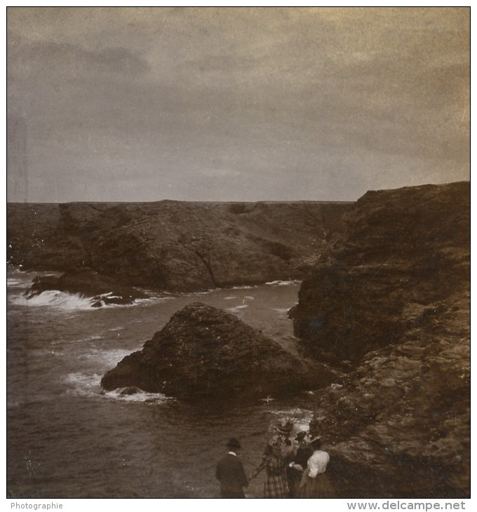 France Bretagne Belle Isle Descente De L Apothicairerie Ancienne Stereo Photo Stereoscope 1900 - Stereoscopic