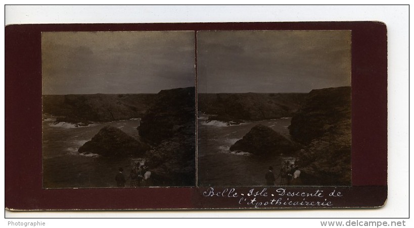 France Bretagne Belle Isle Descente De L Apothicairerie Ancienne Stereo Photo Stereoscope 1900 - Stereoscopic