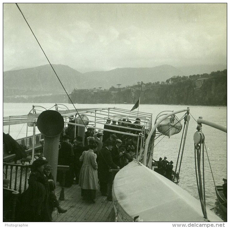 Italie Sorrente Depart Du Bateau Salon Ancienne Stereo Photo Stereoscope Possemiers 1910 - Stereoscopic