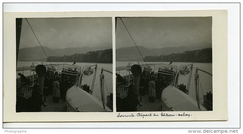 Italie Sorrente Depart Du Bateau Salon Ancienne Stereo Photo Stereoscope Possemiers 1910 - Stereoscopic