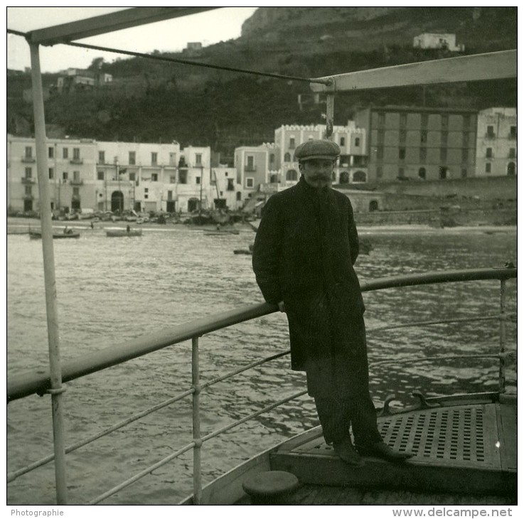 Italie Capri Bateau à L'ancre Devant La Marina Ancienne Stereo Photo Stereoscope Possemiers 1910 - Photos Stéréoscopiques