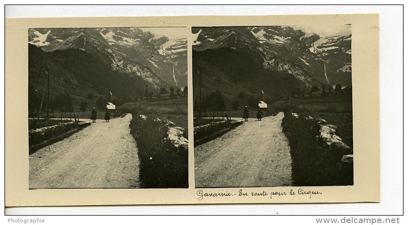 France Pyrenees Gavarnie Sur La Route Du Cirque Ancienne Stereo Photo Stereoscope Possemiers 1910 - Photos Stéréoscopiques