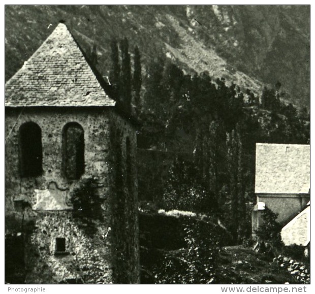 France Pyrenees Gavarnie Gedre Village Ancienne Stereo Photo Stereoscope Possemiers 1910 - Stereoscopio