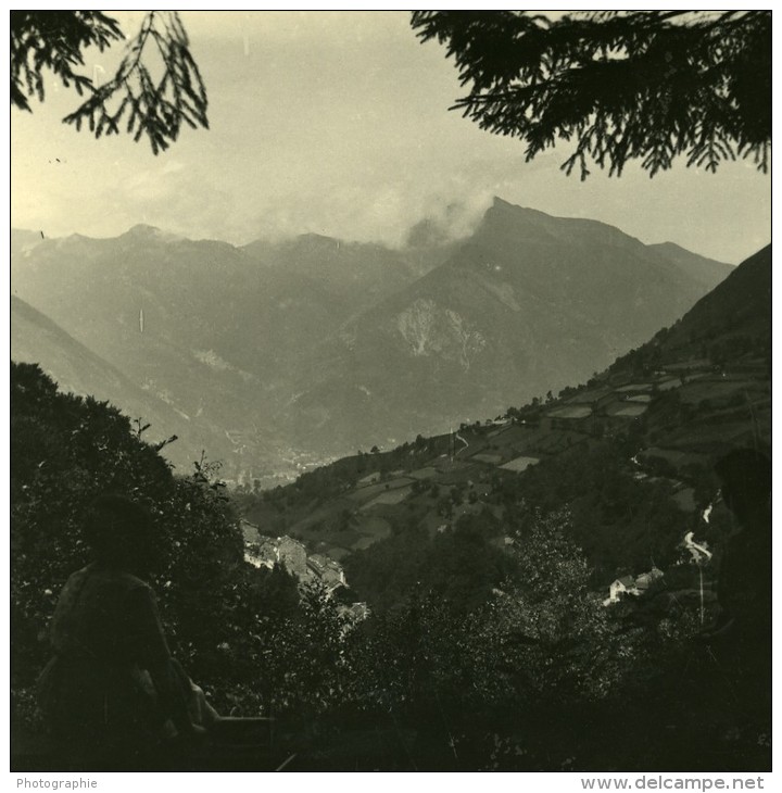 France Pyrenees Eaux Bonnes Laruns Panorama Ancienne Stereo Photo Stereoscope Possemiers 1910 - Photos Stéréoscopiques