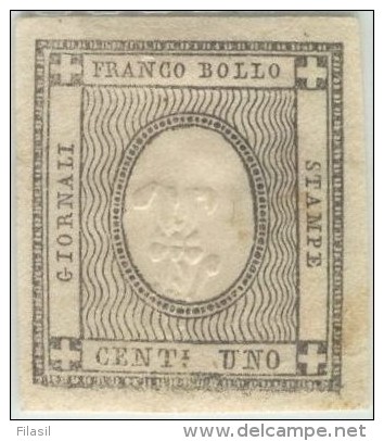 SI53D Italia Sardegna 1861 1 C. - Cifra In Rilievo Fr. Per Le Stampe  Cifra 1 Capovolta Unificato 16c - Sardinia