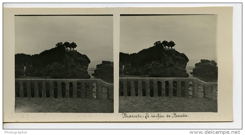 France Pyrenees Biarritz Sur Le Rocher De Basta Ancienne Stereo Photo Stereoscope Possemiers 1910 - Stereoscopic