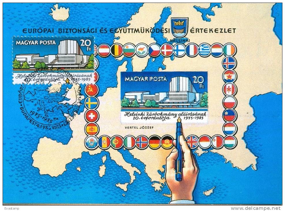 HUNGARY - 1985.Maximum Card Sheet - Helsinki Agreement,10th Anniversary(Map,Flag9 Mi:Bl.179 - Maximumkarten (MC)