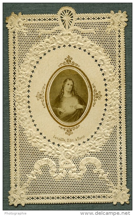 France Religion Image Pieuse Canivet Jesus Photo Albumine Sur Papier Dentelle 1870's - Devotion Images