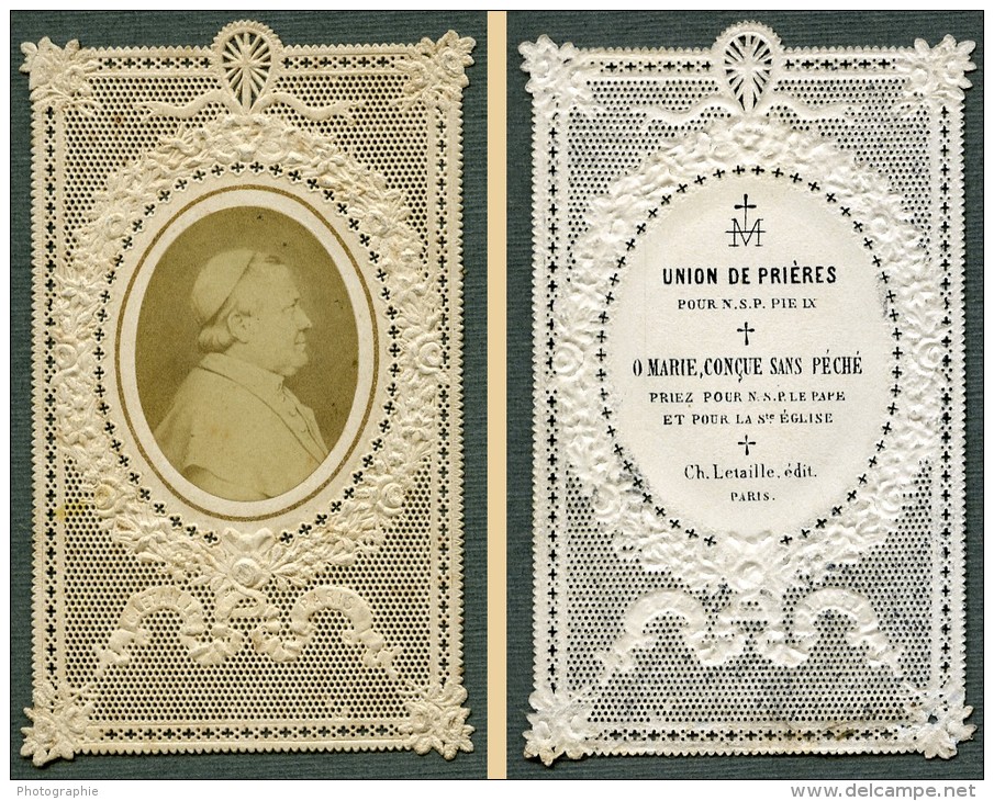 France Religion Image Pieuse Canivet Pape Photo Albumine Sur Papier Dentelle 1870's - Images Religieuses