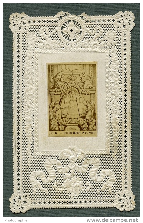 France Religion Image Pieuse Canivet ND De Fourvieres Photo Albumine Sur Papier Dentelle 1870's - Devotion Images