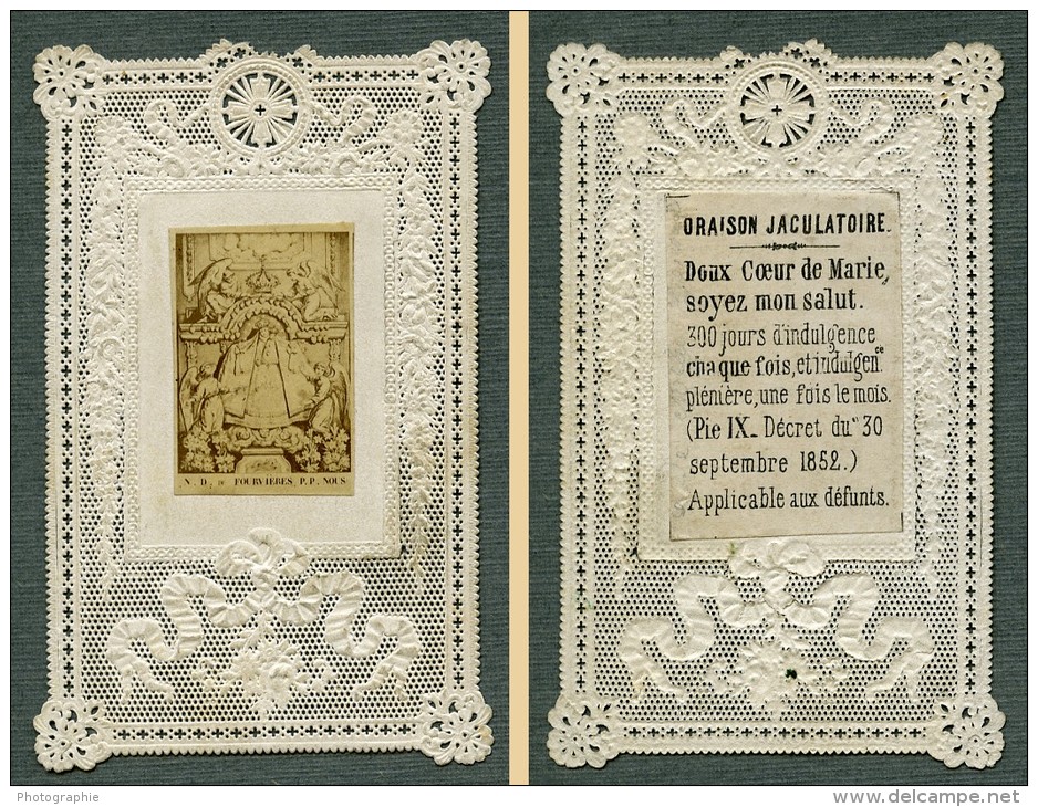 France Religion Image Pieuse Canivet ND De Fourvieres Photo Albumine Sur Papier Dentelle 1870's - Devotion Images