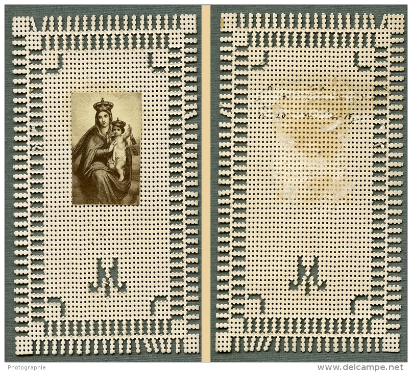 France Religion Image Pieuse Canivet Vierge Marie Et Jesus Photo Albumine Sur Papier Dentelle 1870's - Images Religieuses