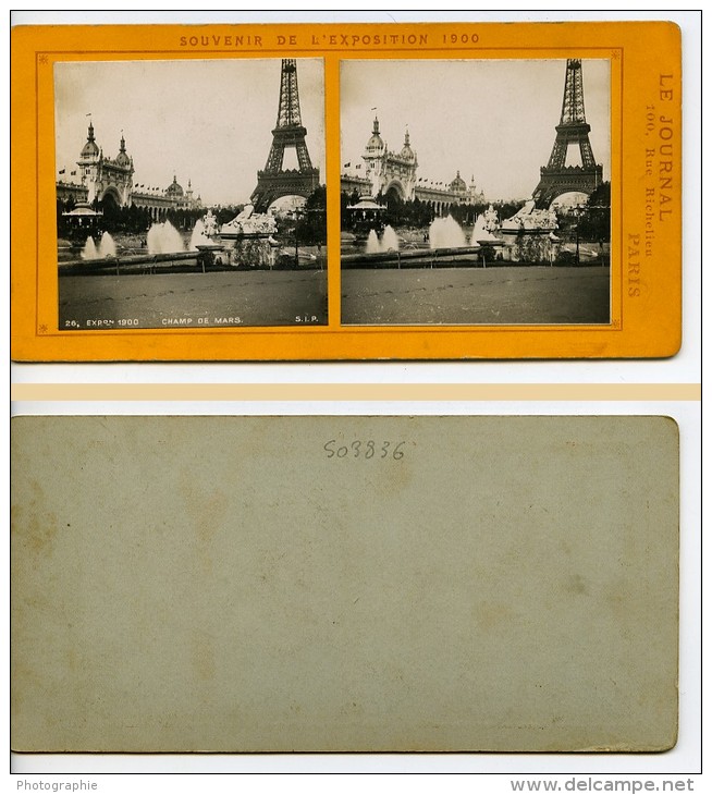 France Paris Exposition Universelle Champ De Mars Tour Eiffel Ancienne Photo Stereoscope SIP 1900 - Stereoscopic