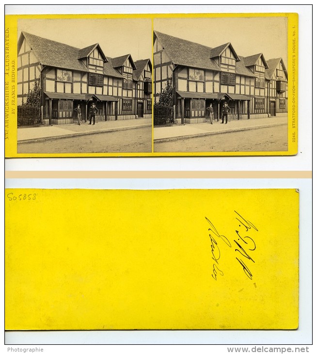 Royaume Uni Warwickshire Stratford On Avon Maison De Shakspeare Ancienne Photo Stereo Bedford 1865 - Stereoscopic