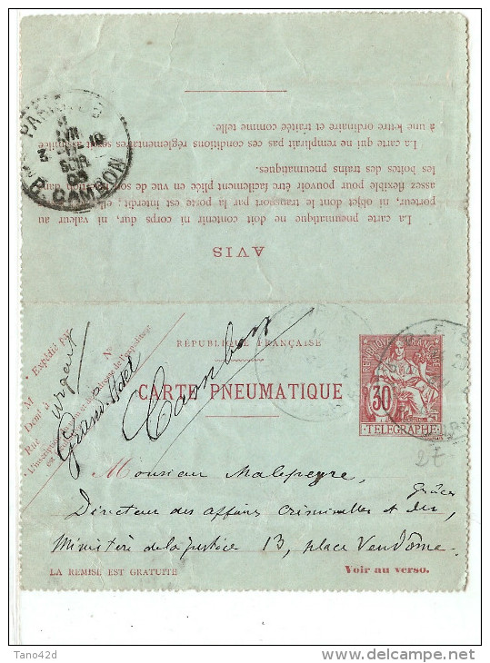 LPU9/B - FRANCE CARTE LETTRE PNEUMATIQUE - Pneumatiques