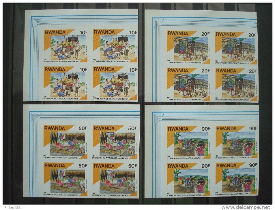 RWANDA 1990 Nr 1384/1387 BLOCS OF 4 IMPERFORATED / MNH ** / COT. 70 EUR / 1991 - Nuevos