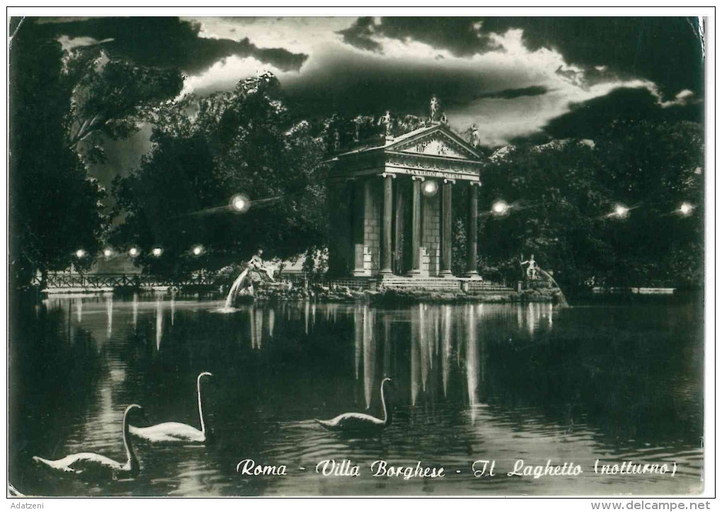 XXX CARTOLINA BIANCO E NERO – LAZIO - ROMA – VILLA BORGHESE IL LAGHETTO (NOTTURNO) VIAGGIATA 1960 VERSO TORINO – INDIRIZ - Parques & Jardines