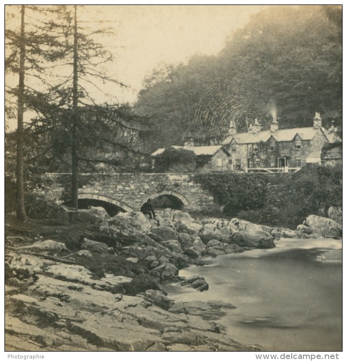 Royaume Uni Pays De Galles Bettws Y Coed Pont Y Pair Ancienne Photo Stereoscope Bedford 1865 - Stereoscopic