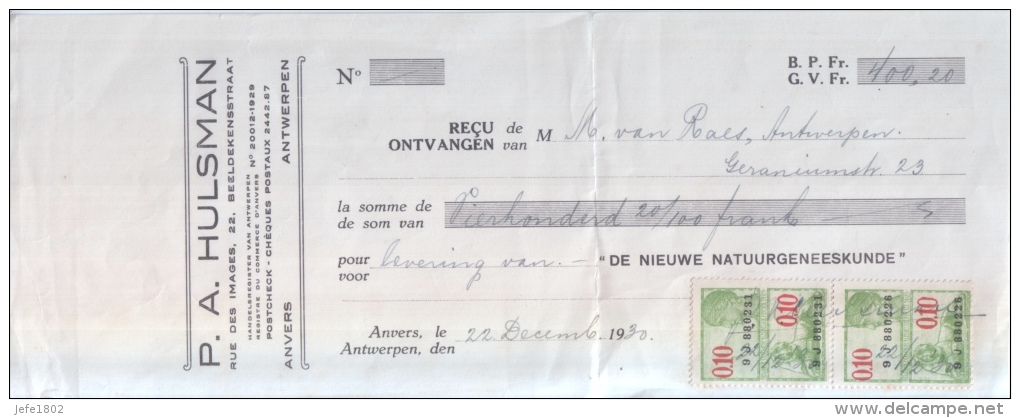 Fiscale Zegels - 0,10 Francs - Cancelled 22-12-1930 - Altri & Non Classificati