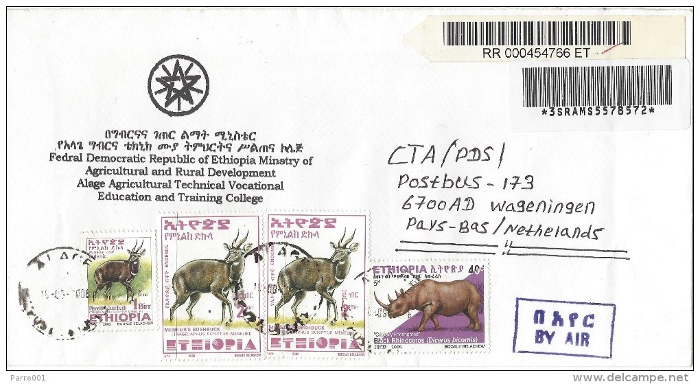 Ethiopia 2006 Alage Bushbuck Rhinoceros Barcoded Registered Cover - Ethiopie