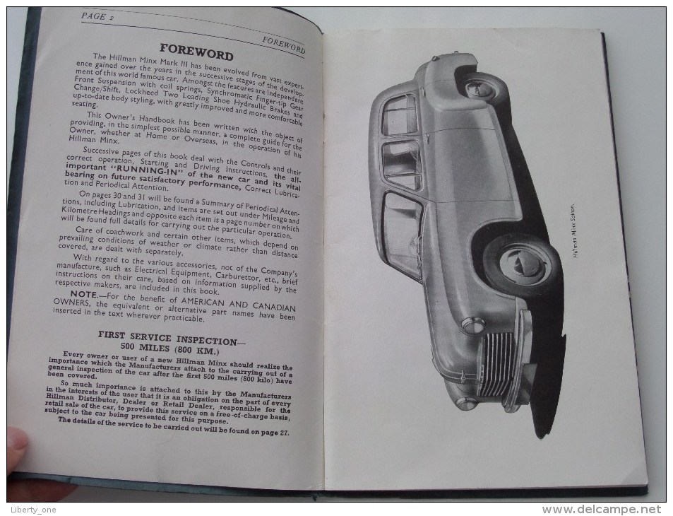 The HILLMAN MINX OWNER'S HANDBOOK Mark III - A Product Of The Rootes Group - Anno 1949 ( Zie Foto´s Voor Details ) - Voitures