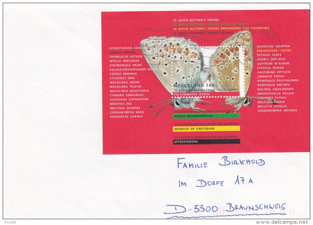 Netherlands, Cover Franked With 1993 Butterfly Minisheet Posted Haarlem 1993   (G59-49) - Brieven En Documenten