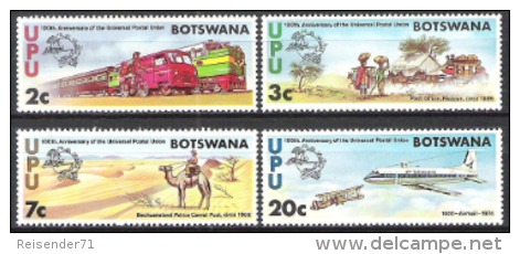 Botswana 1974 Postgeschichte Organisationen Weltpostverein UPU Eisenbahn Botenpost Postamt Flugzeuge, Mi. 110-3 ** - Botswana (1966-...)