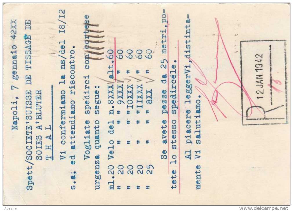 ITALIEN 1942 - 3 X 25 C Auf Firmen-Pk Mit Zensur Von Napoli Nach Thal Schweiz - Ganzsachen