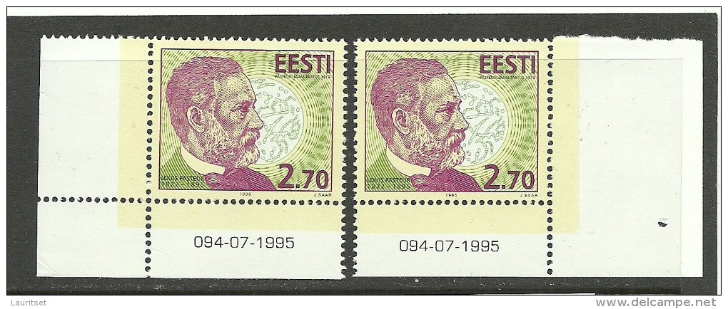 ESTLAND Estonia 1995 Louis Pasteur 2 Corner Stamps + Bestellnummer MNH - Louis Pasteur