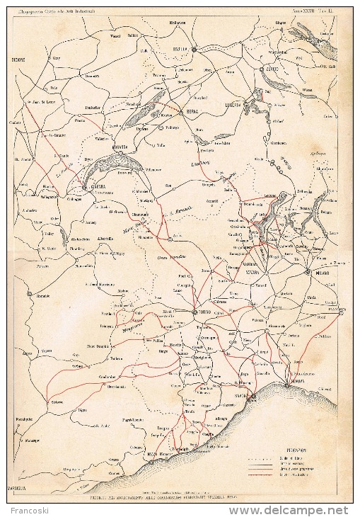 Carta-Mappa Progetti Miglioria Ferrovia Ferrovie Alta Italia-FF.SS.-LITHO 1897- - Litografia