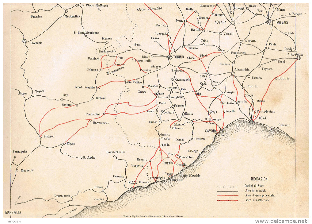 Carta-Mappa Progetti Miglioria Ferrovia Ferrovie Alta Italia-FF.SS.-LITHO 1897- - Litografia