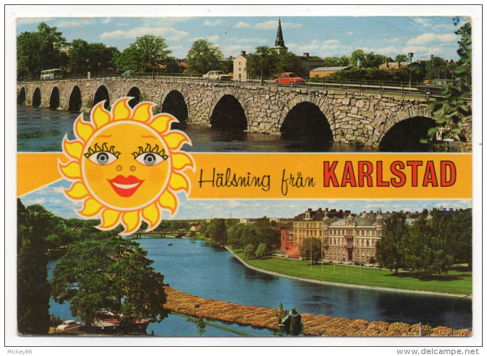 Suède--KARLSTAD--1975--Multivues (pont,chateau,soleil)-Halsning Fran Karlstad-- éd Hedrico - Suède