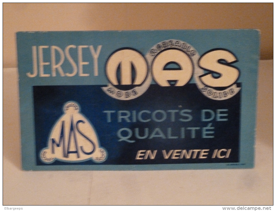 Rare - Publicité Sur Carton " Mas " Tricots De Qualité   ( 2 Scans ) - Plaques En Carton