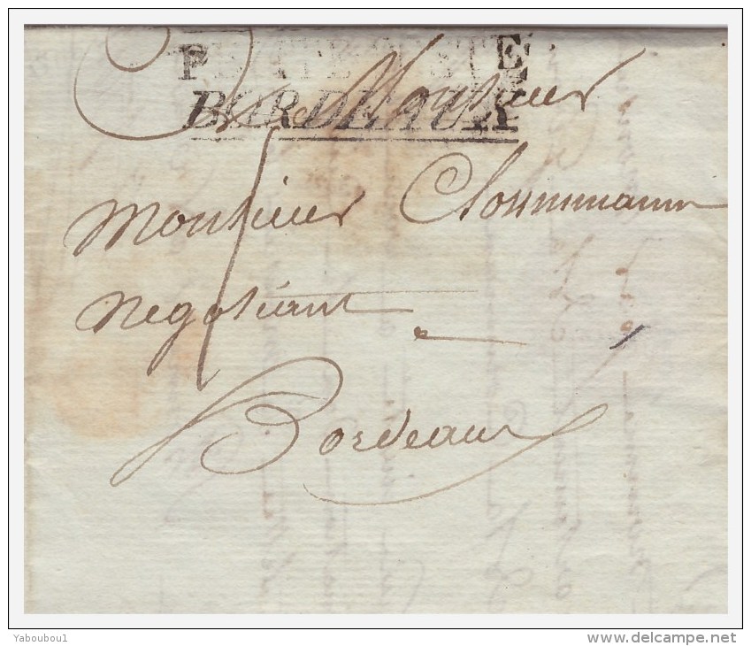 MP PETITE POSTE BORDEAUX Sur Lettre De PAREMPUYRE Pour BORDEAUX Taxe 1 Du 16.4.1806 - 1801-1848: Précurseurs XIX
