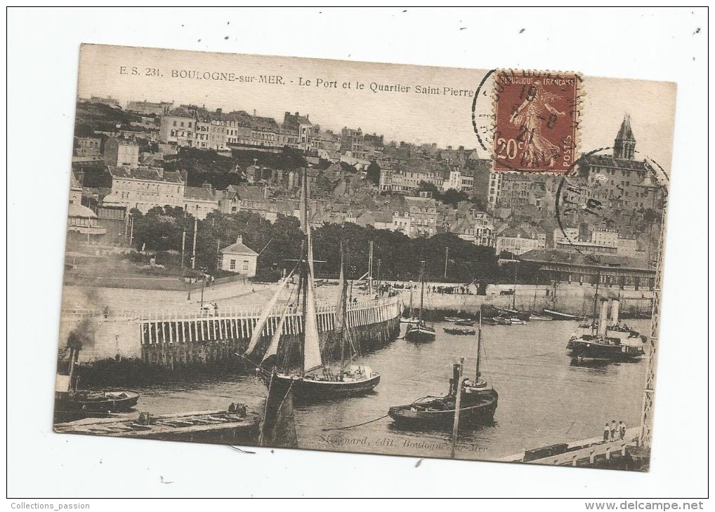 Cp , 62 , BOULOGNE SUR MER , Le Port Et Le Quartier SAINT PIERRE , Voyagée 1921 - Boulogne Sur Mer