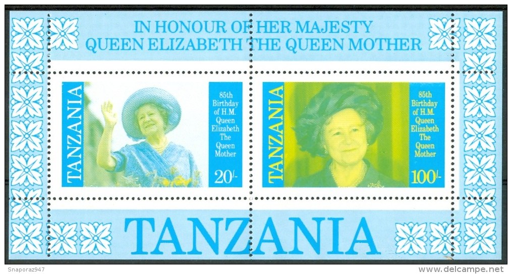 1985 Tanzania Elisabeth 85°Anniversario Della Regina Madre Block MNH** Variety -Zz8 - Fehldrucke